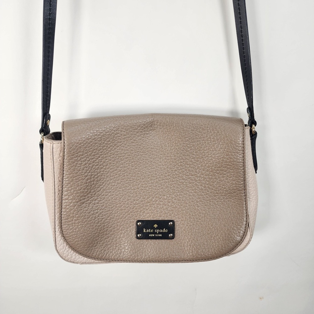 Kate Spade Shoulder Bag Crossbody Purse Pebble Leather Taupe Ivory